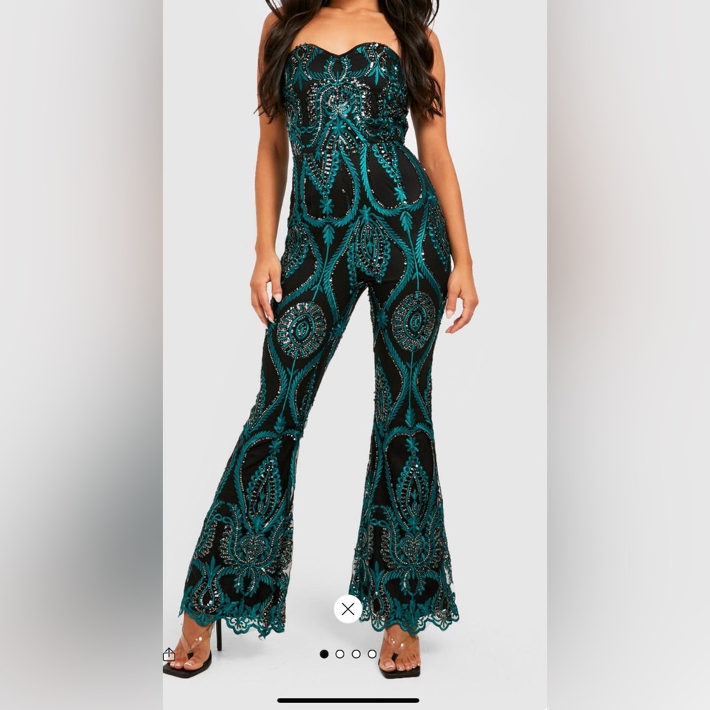 Petite Damask Sequin Bandeau Jumpsuit